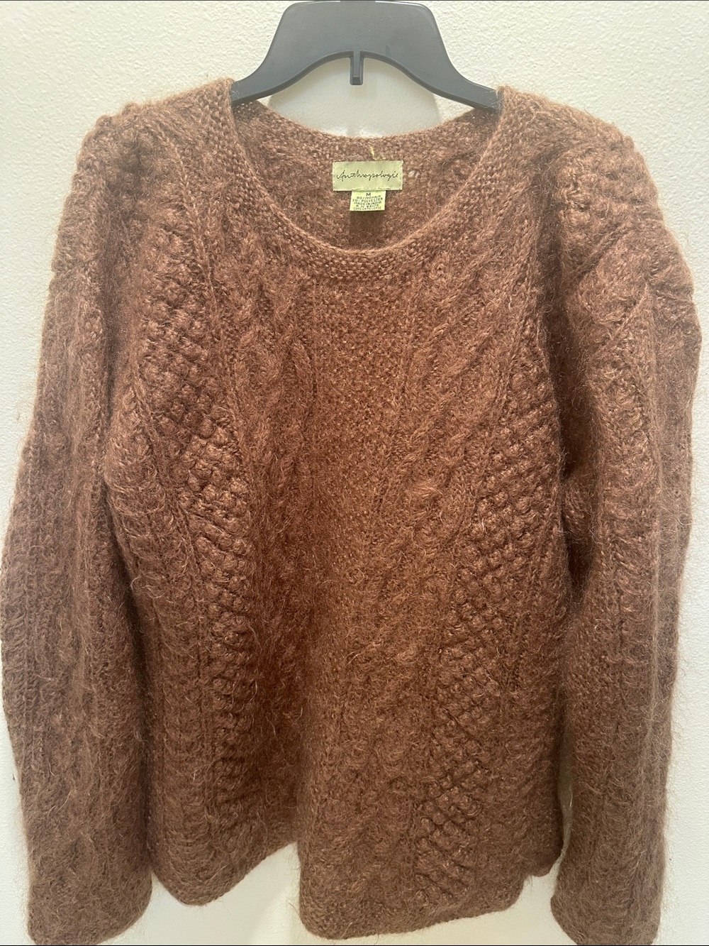 Anthropologie Cozy Cable Mohair Sweater in Brown